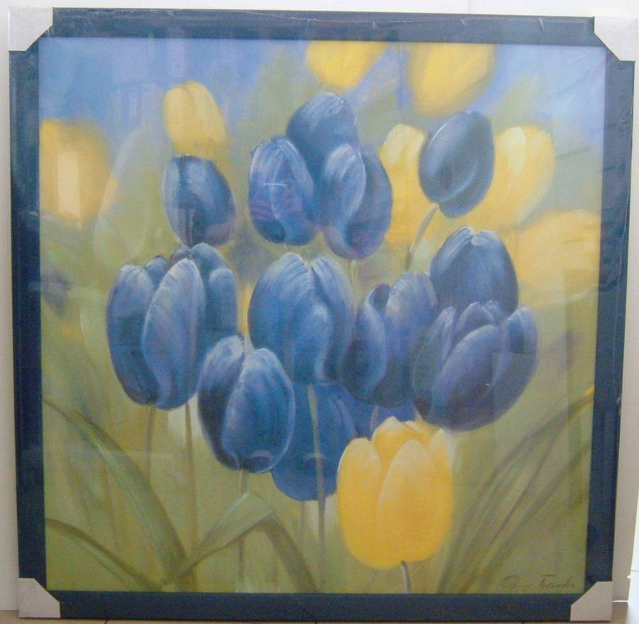 Bild "Tulpen" in Echtholzrahmen blau