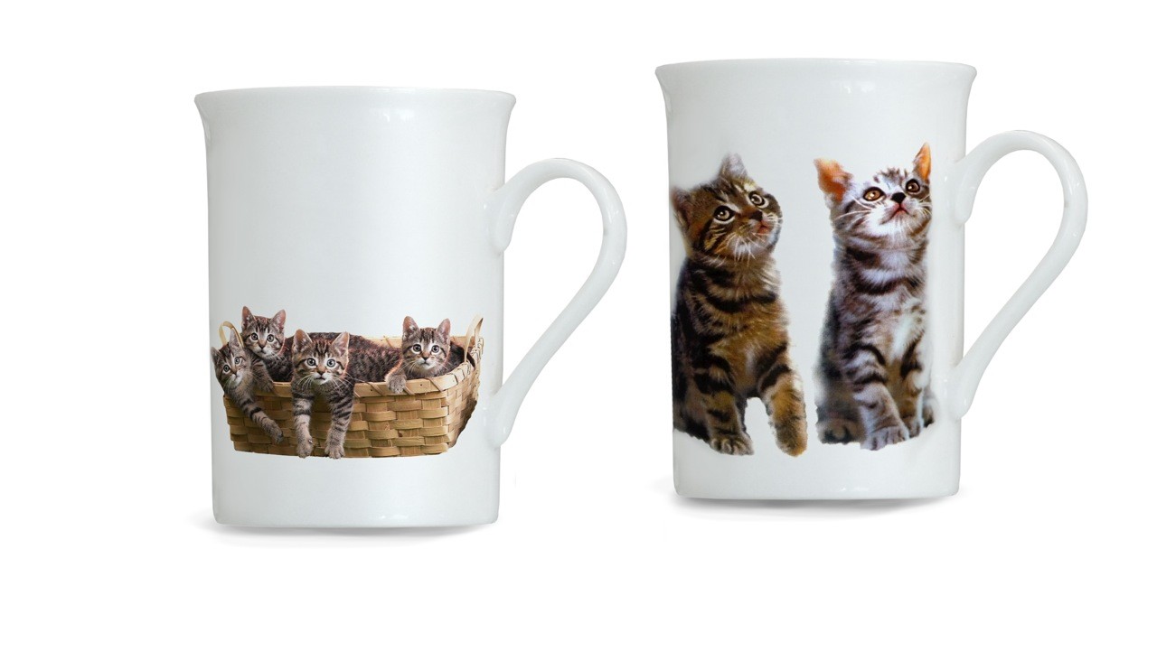 2er Set Katzen Tassen aus Porzellan 