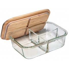 Glas-Vorratsbehälter mit 3-fach Unterteilung und Bambusdeckel